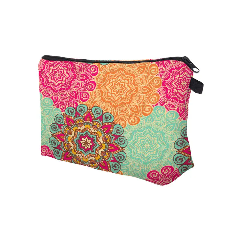 Mandala Flowers Waterproof Makeup Bag