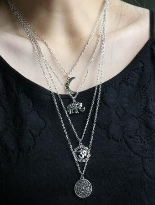 4-in-1 Women's Mandala Necklace with Elephant Pendant