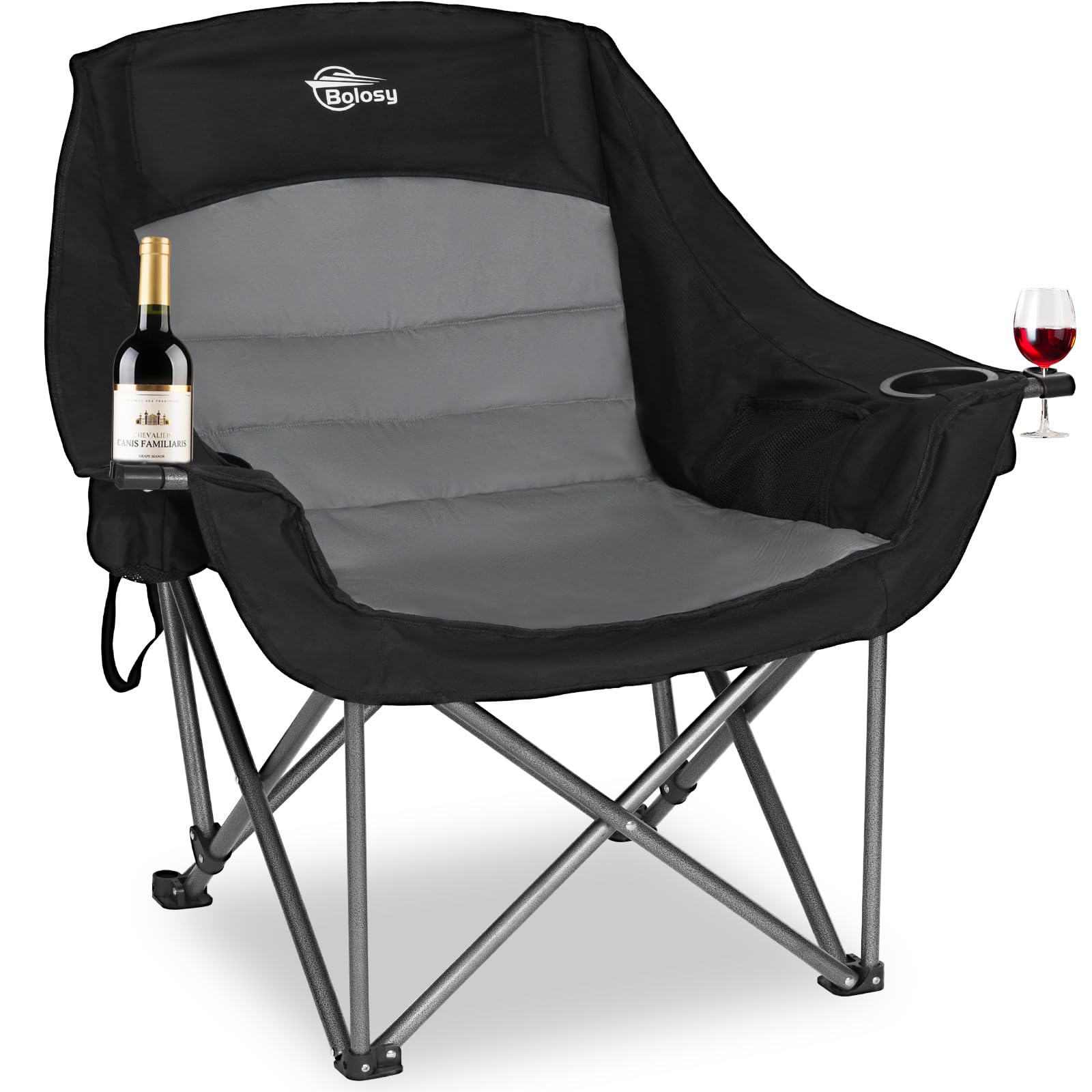 Bolosy Oversized XL Camping Chairs for Adults Heavy Duty Suproot 500 lbs Outdoor Folding Chairs Padded Portable Lawn Chairs Camp Chairs with Cup Holder