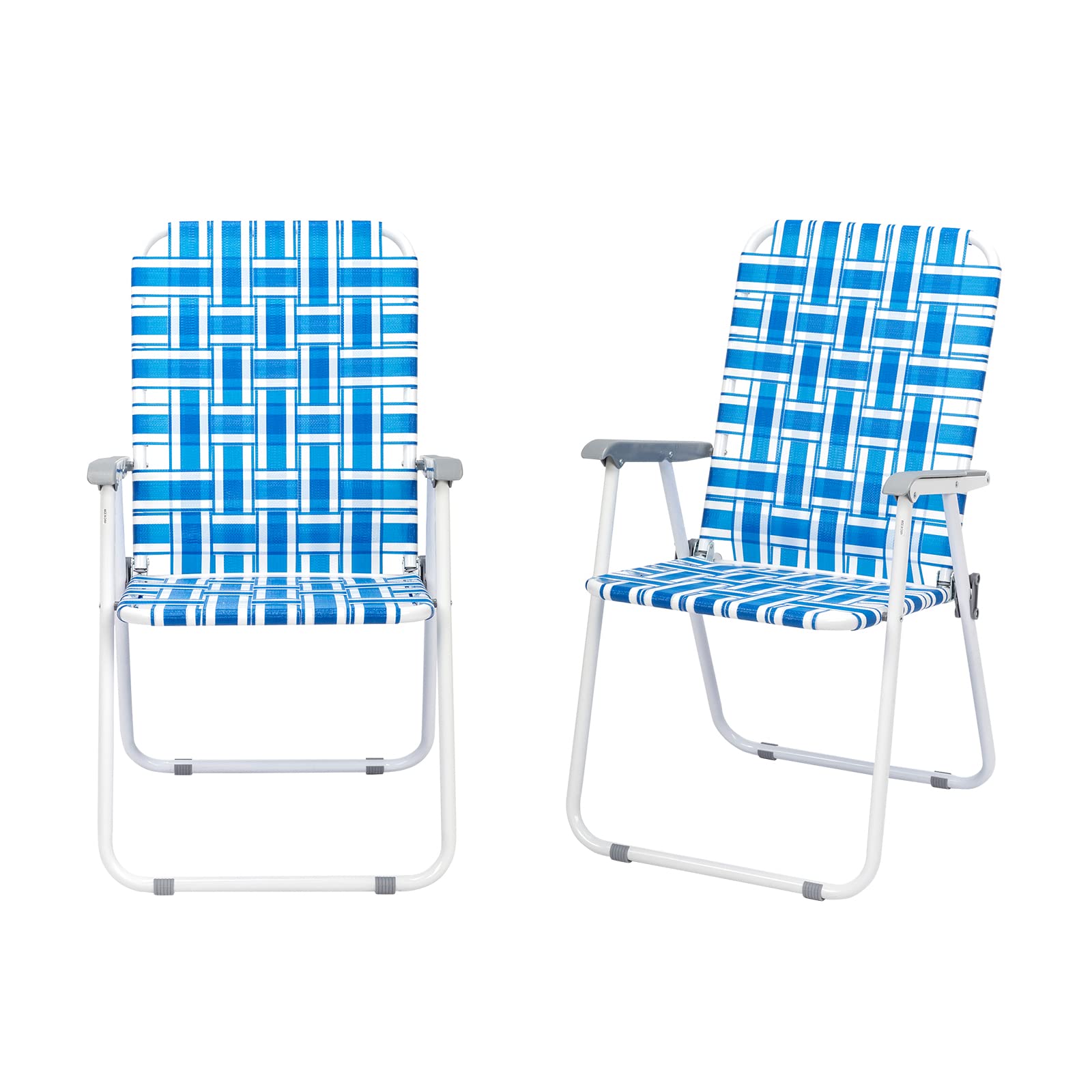Outvita Webbed Lawn Chairs Set of 2 Foldable Metal Patio Chairs Stable Steel Outdoor Chair for Camping Fishing Beach Poolside Backyard and BBQ (Blue&White)