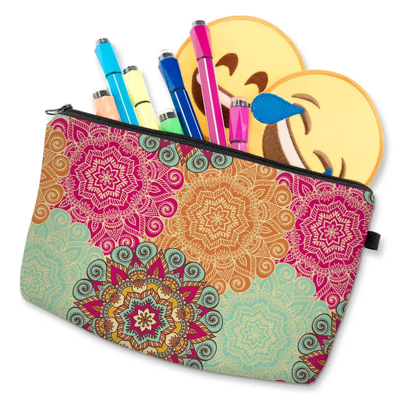 Mandala Flowers Waterproof Makeup Bag