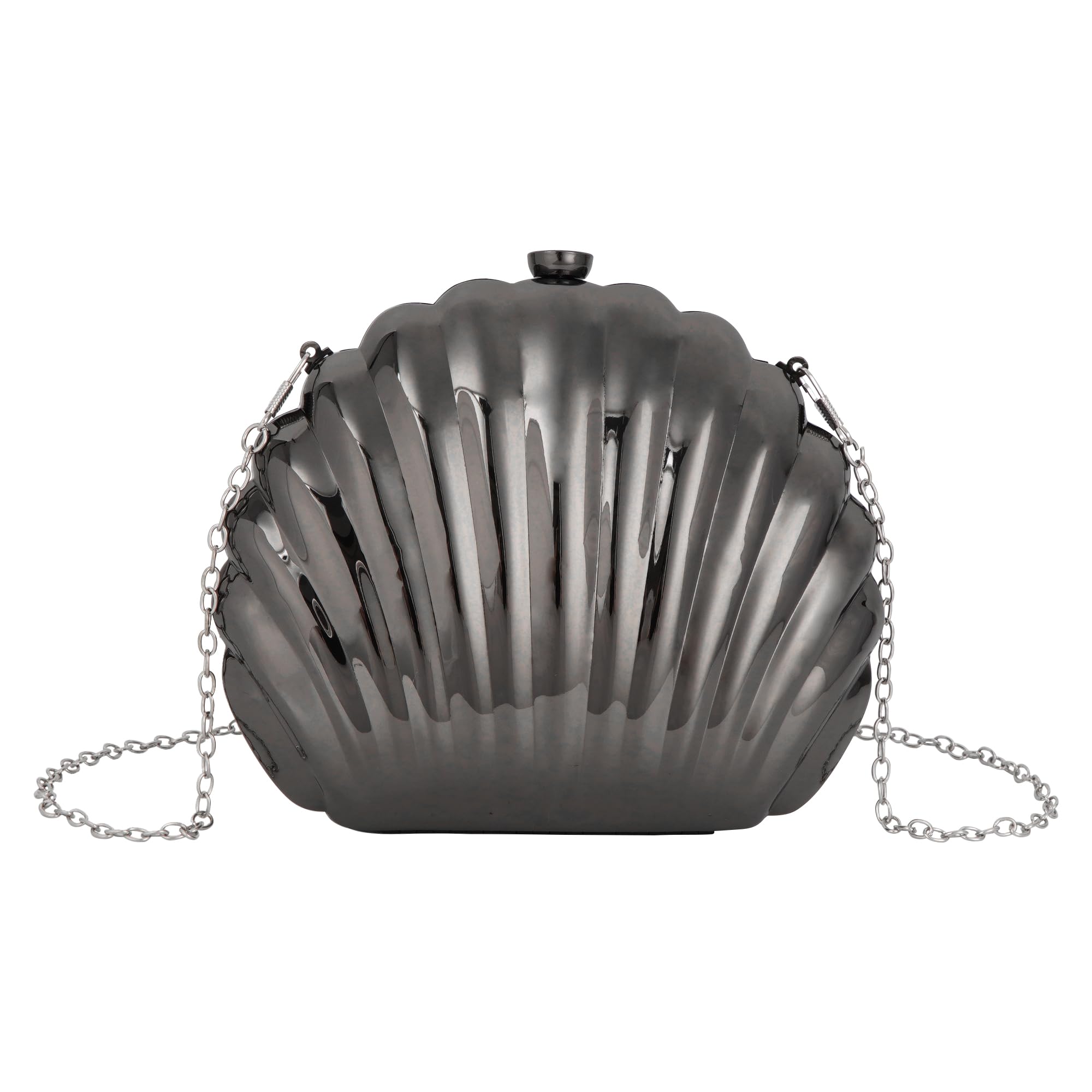 Quniko Women Evening Bag Acrylic Clutch Purse Shell Shape Shoulder Cross-body Bag Chain Box Bag (08281 Black)