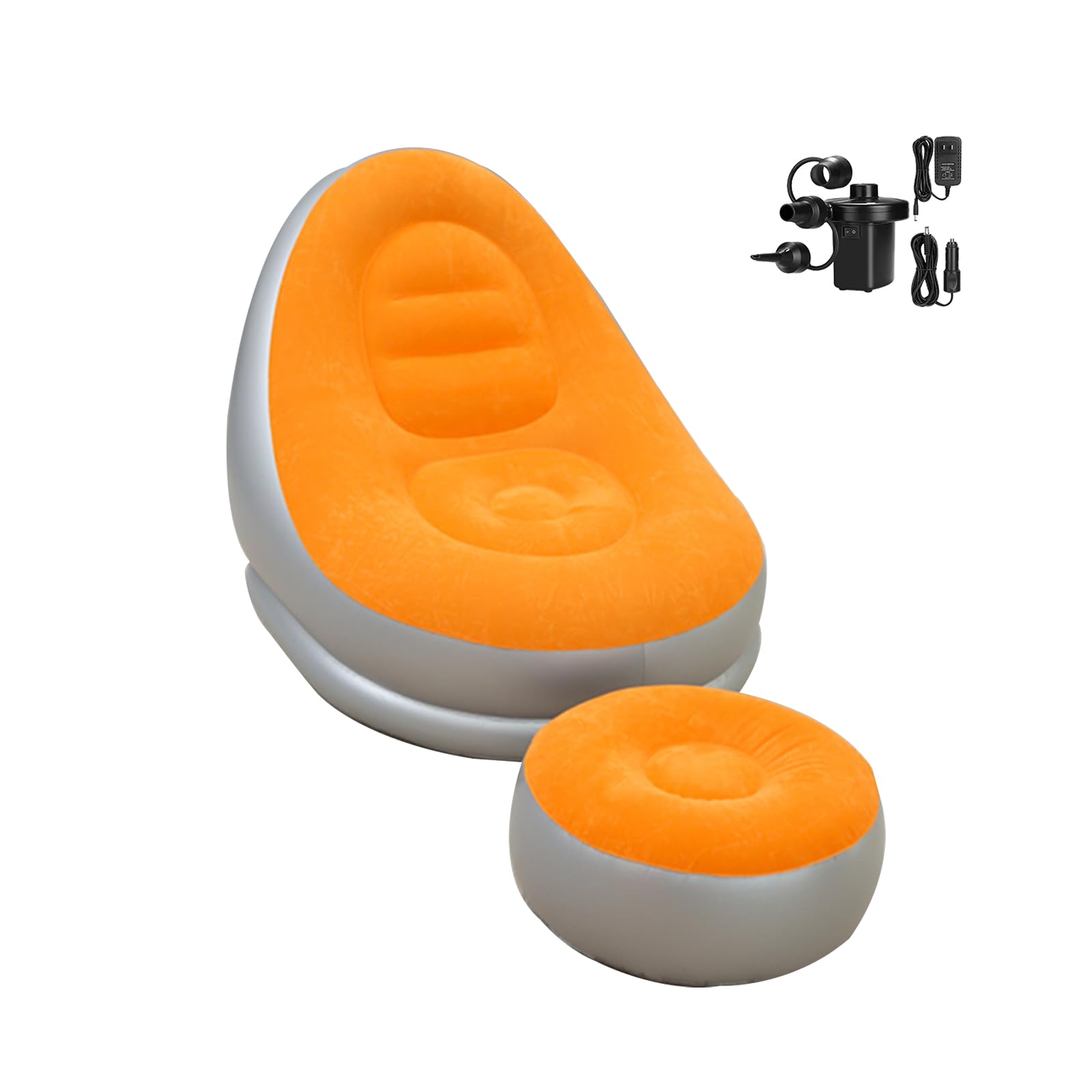 KAERMU Inflatable Deck Chairs with Air Pump Inflatable Patio Lounge Chairs for Indoor Living Room Bedroom Outdoor Travel Camping Picnic Beach Chaise Lounges (Orange)