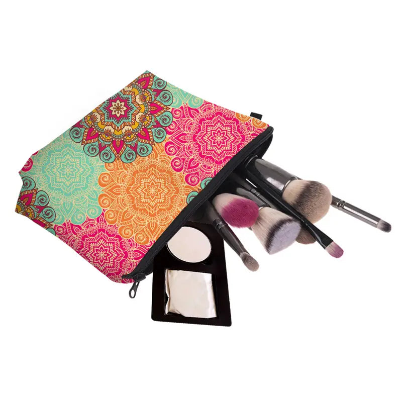Mandala Flowers Waterproof Makeup Bag